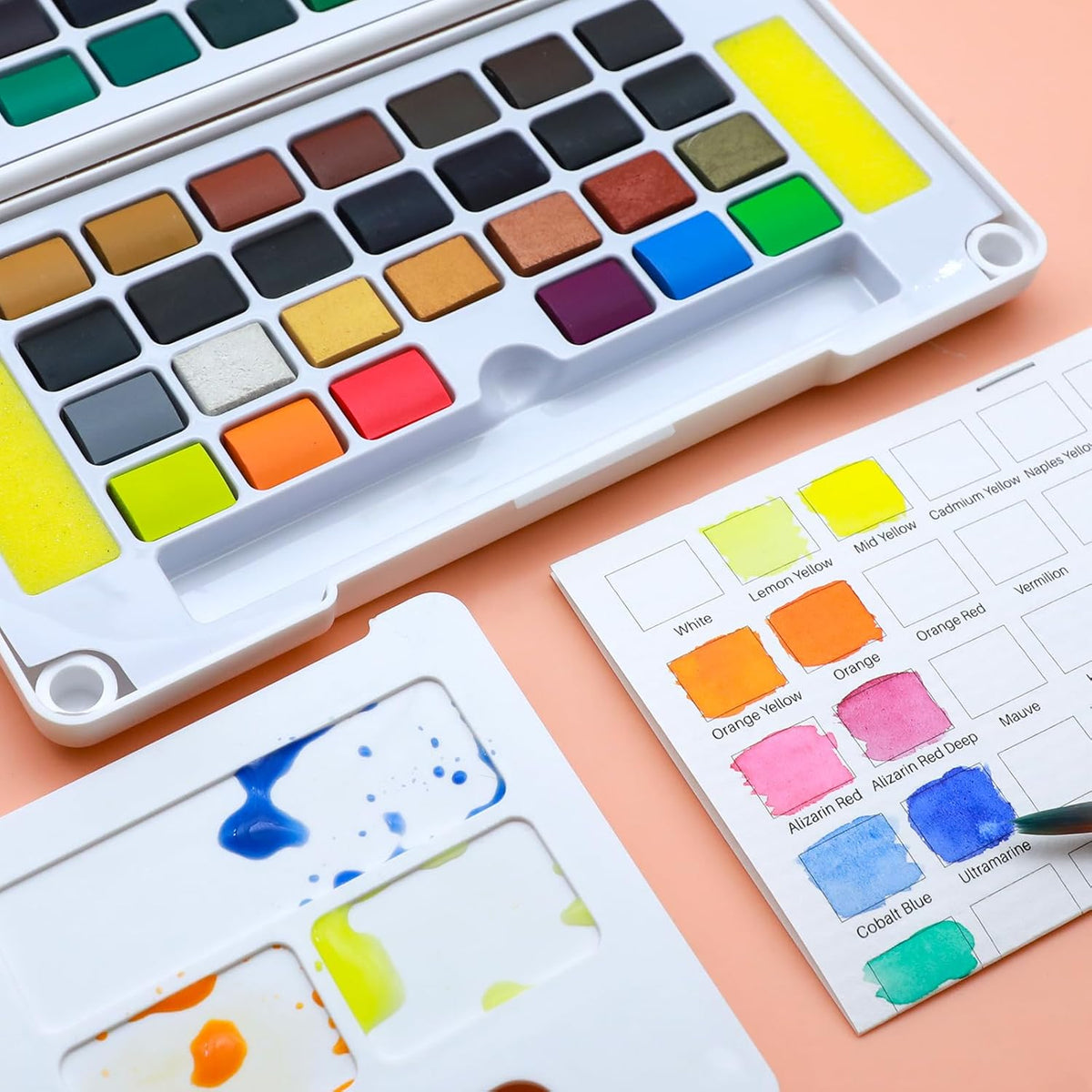 Artecho Aquarellfarben Set – 24 / 48 / 72 Farben mit Wassertankpinsel & Schwamm - SETL