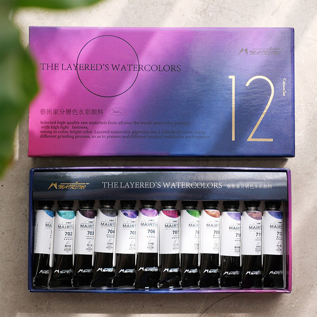 Mairtini Künstler-Aquarellset mit mehrschichtiger Granulation, 12 Farben, 5 ml - SETL