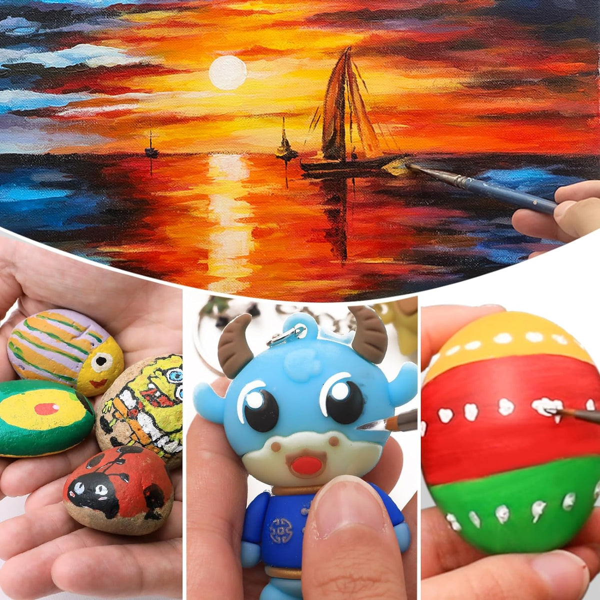 Artecho Künstlerset - 6 x 60ml + 1 x 120ml Wasserfest Acrylfarben mit 10 Pinseln & 1 Palette - SETL