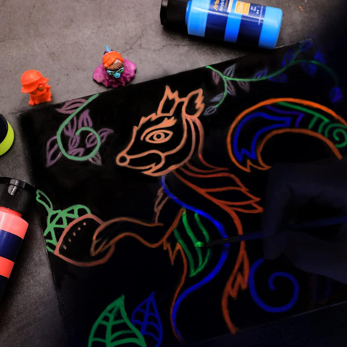Artecho Neon & Glow Acrylfarben Set – 6x59ml in Flaschen, Neoneffekt unter Schwarzlicht - SETL