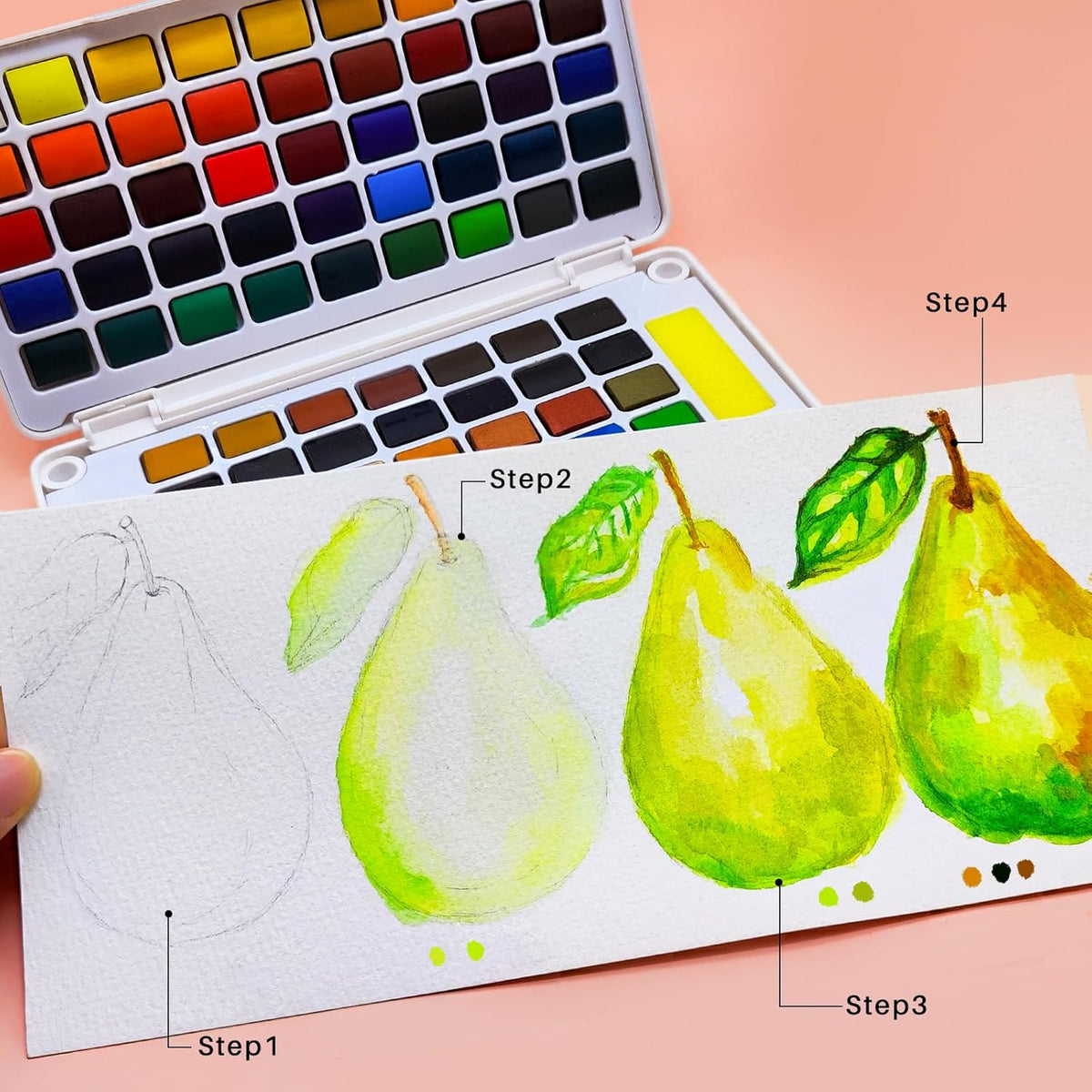 Artecho Aquarellfarben Set – 24 / 48 / 72 Farben mit Wassertankpinsel & Schwamm - SETL