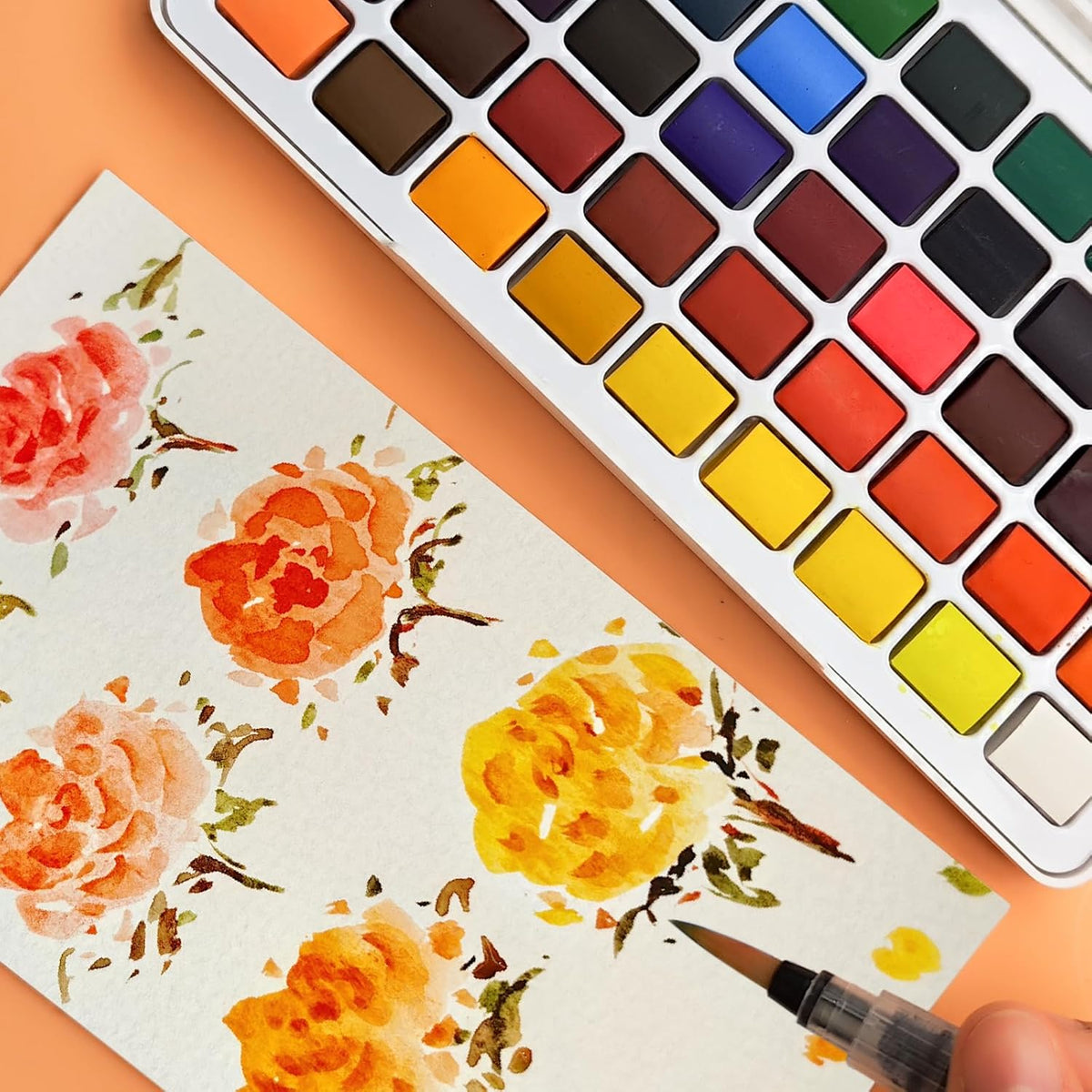 Artecho Aquarellfarben Set – 24 / 48 / 72 Farben mit Wassertankpinsel & Schwamm - SETL