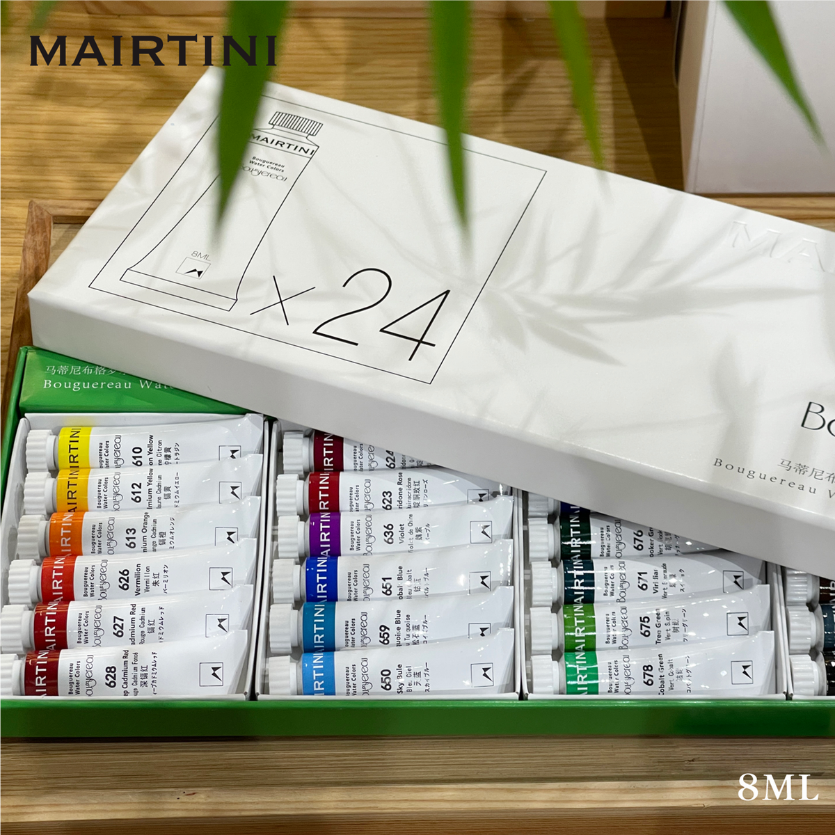 Mairtini Bouguereau Aquarellfarbe Künstler Set - 24 Farben x 8 ml oder 15 ml  - Intensive, lichtechte Farben für beeindruckende Kunstwerke - SETL