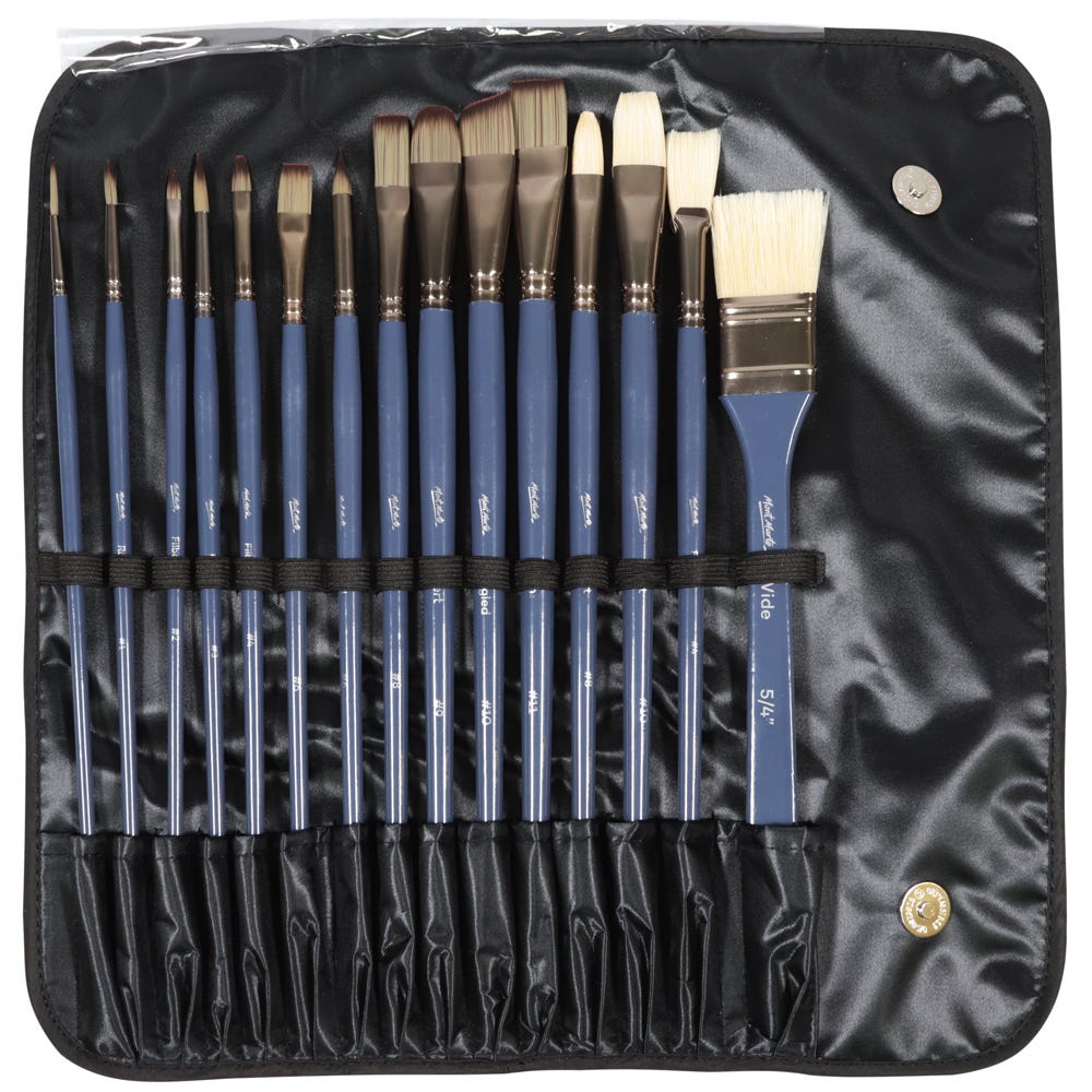 Mont Marte Premium Pinselset – 15 Taklon- und Borstenpinsel mit Magnetverschluss-Etui - SETL