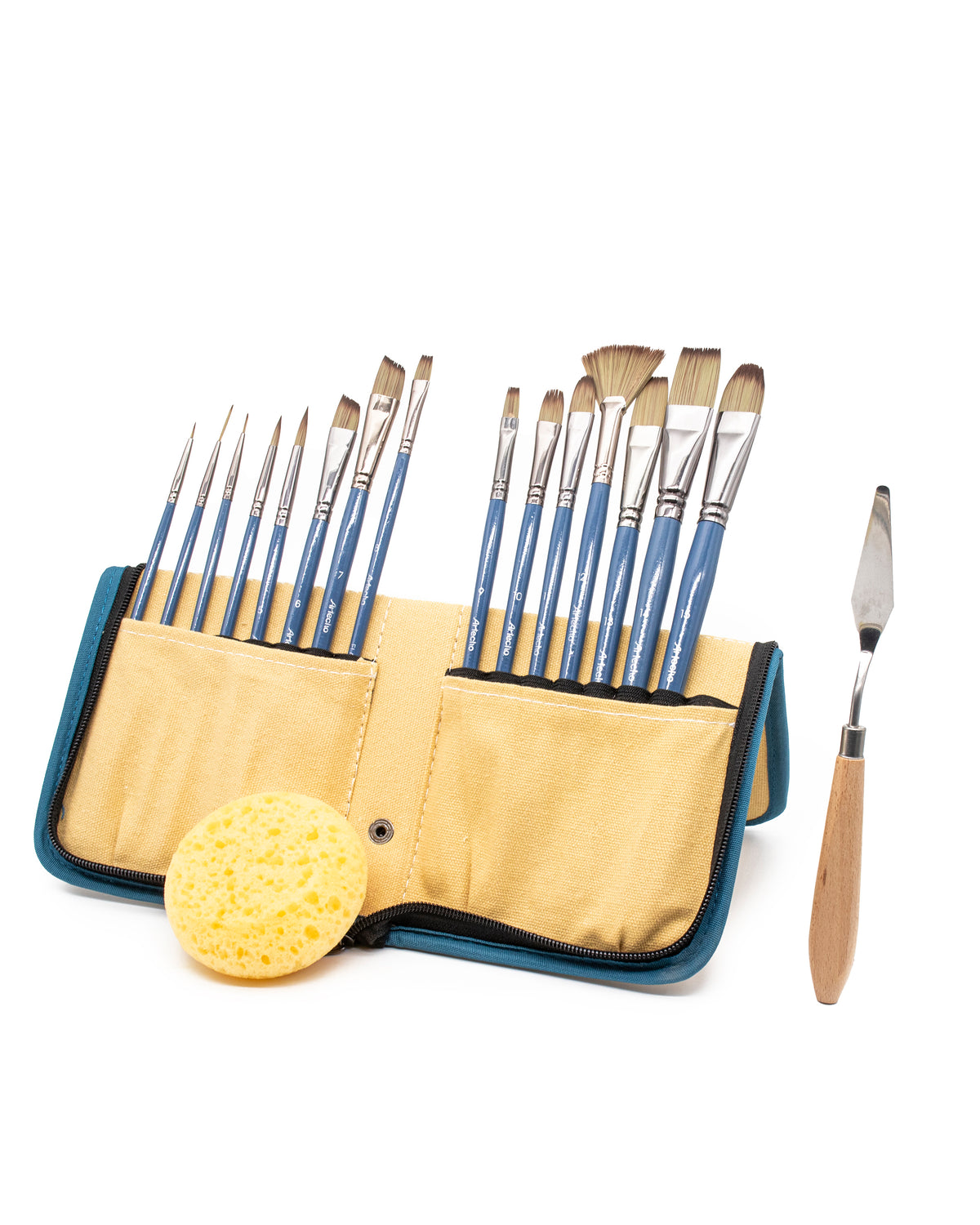 Artecho Nylon Borsten Pinselset - 15 Pinsel, 1 Spachtelmesser und 1 Schwamm - SETL