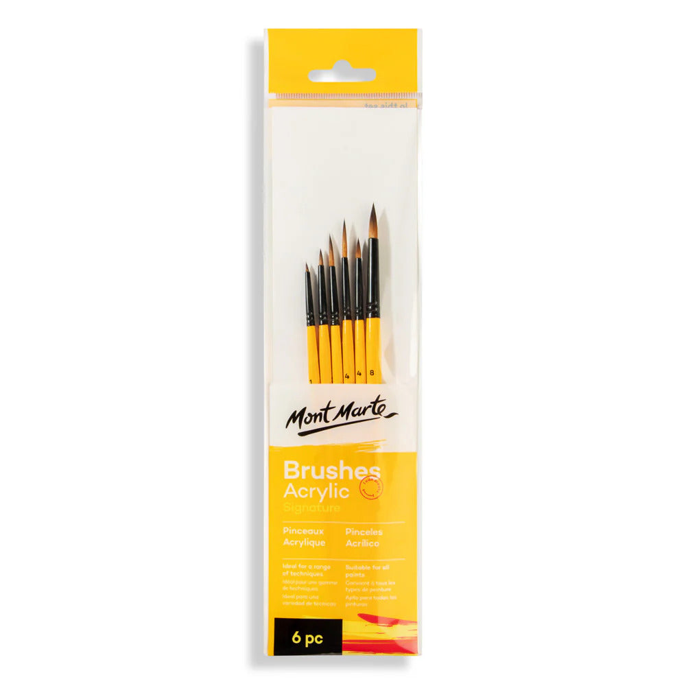 Mont Marte Acrylpinsel Set 6-teilig – Größen 1/2/3/4/4/8 - SETL