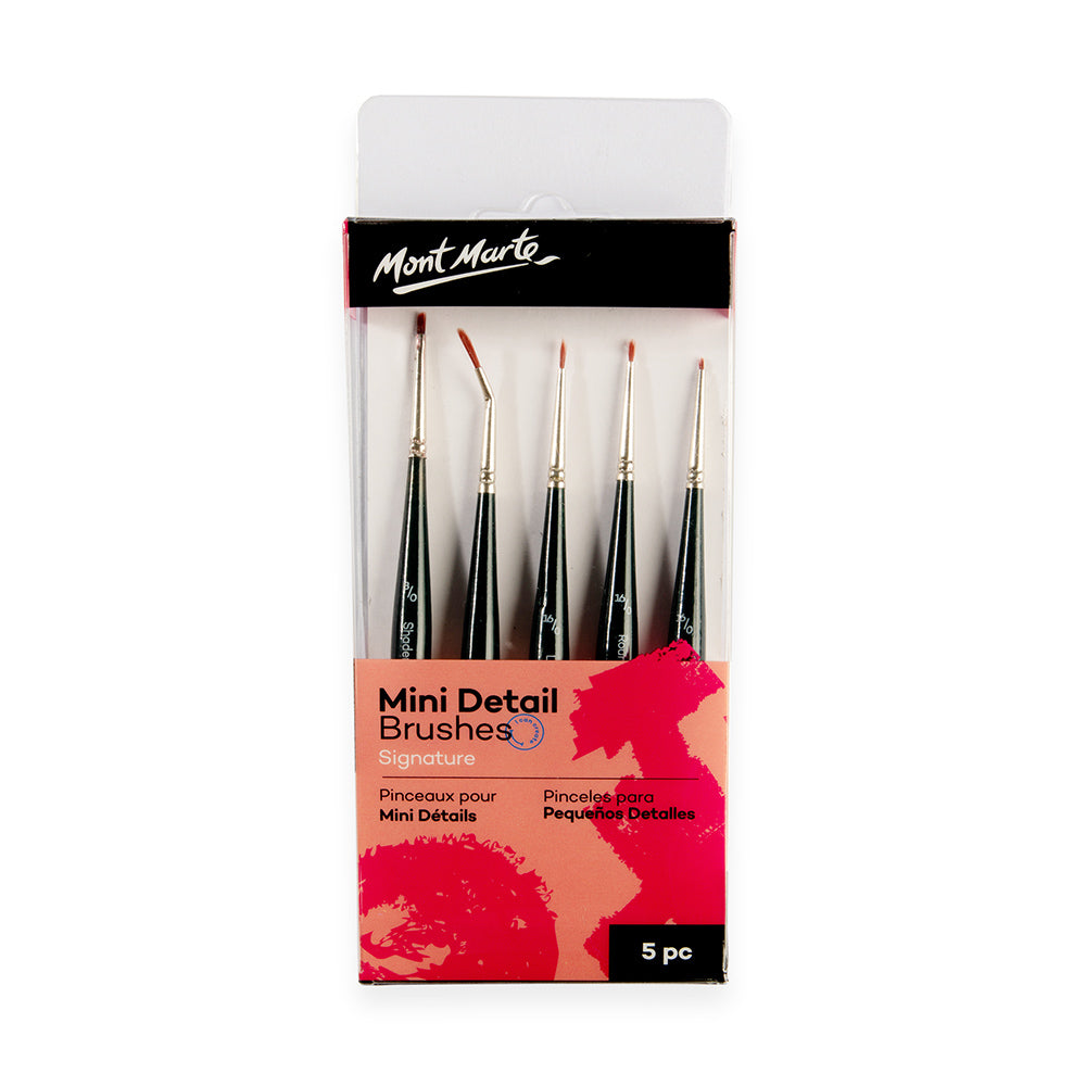 Mont Marte Mini Detailpinsel Set 5-teilig – Größen 8/0, 8/0,16/0, 16/0, 16/0 - SETL