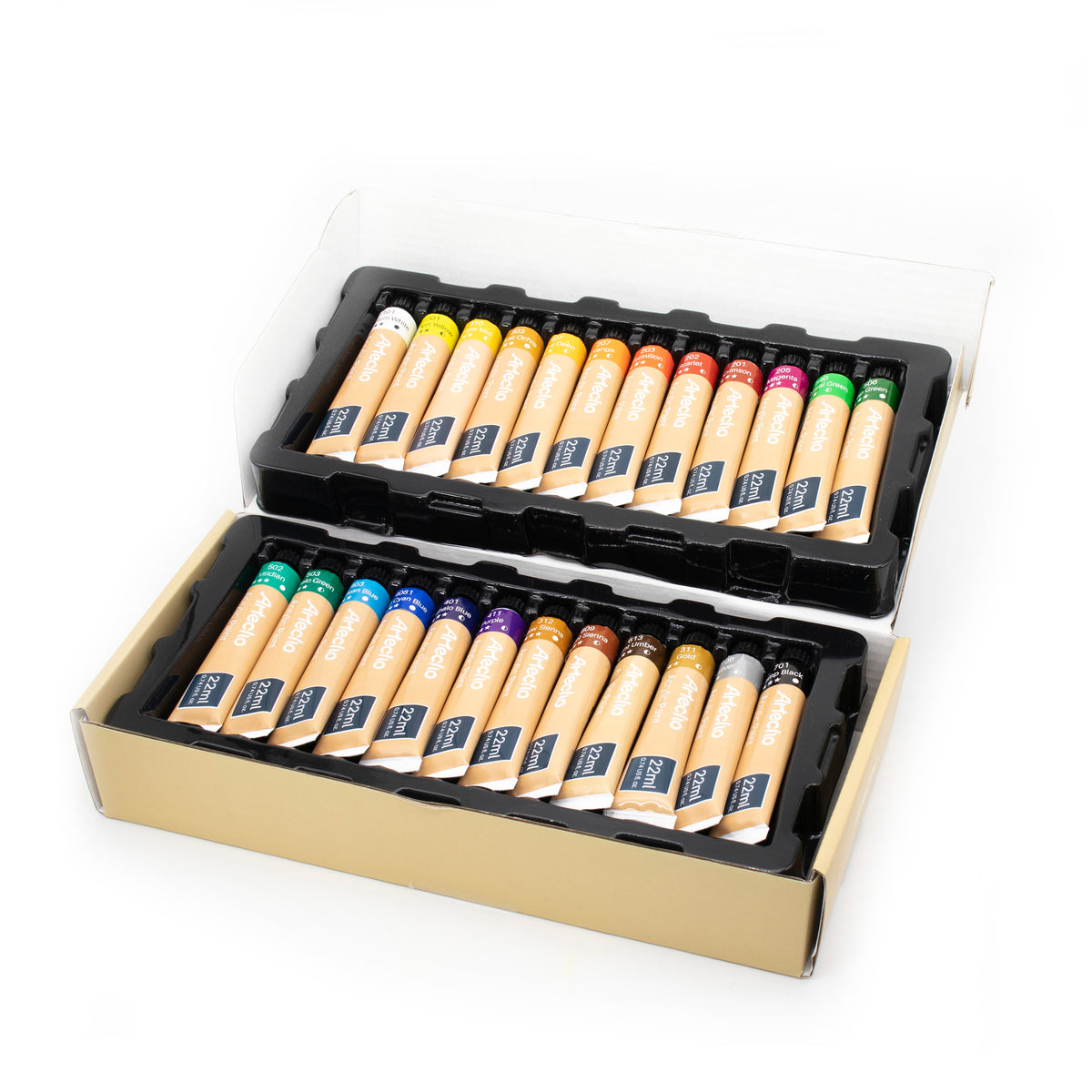 Artecho Künstlerset - 24 Farben x22ml in Tuben, 10 Pinsel, 1 Palette und 2 Malkartons - SETL