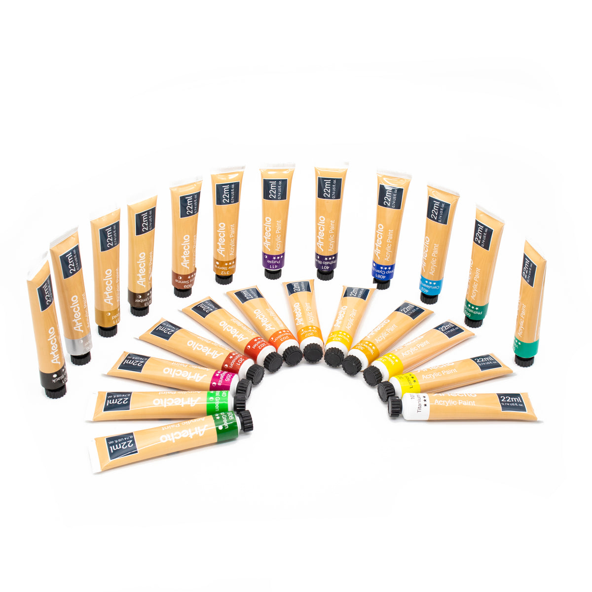 Artecho Künstlerset - 24 Farben x22ml in Tuben, 10 Pinsel, 1 Palette und 2 Malkartons - SETL
