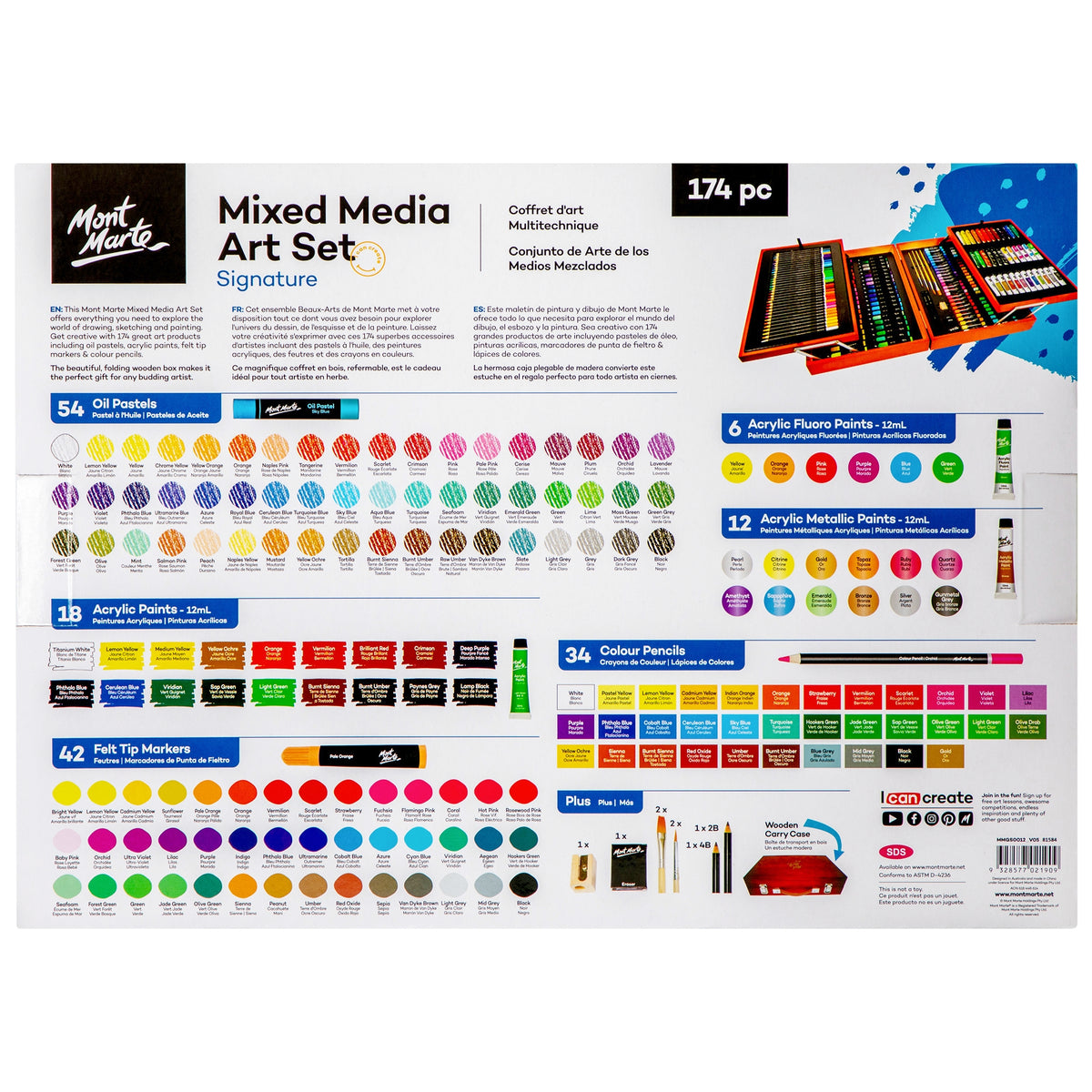 Mont Marte Künstlerkoffer – 174-teiliges Set für Malerei & Zeichnen - SETL