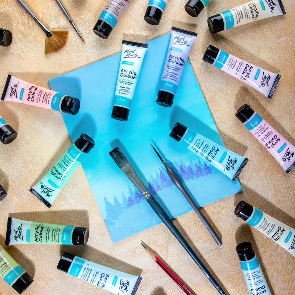 Mont Marte Acrylfarben Set Pastell- 12 / 18 / 24 / 48 Farben x 36ml in Tuben - SETL