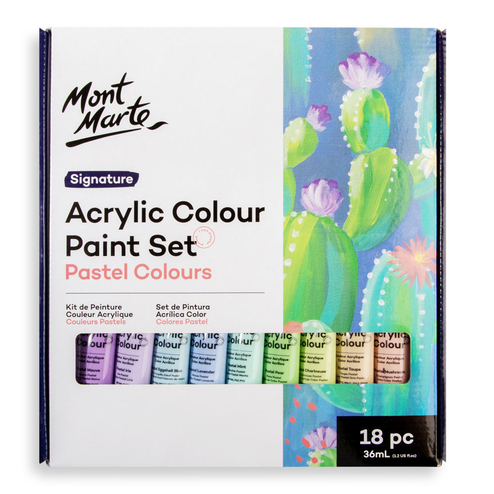 Mont Marte Acrylfarben Set Pastell- 12 / 18 / 24 / 48 Farben x 36ml in Tuben - SETL