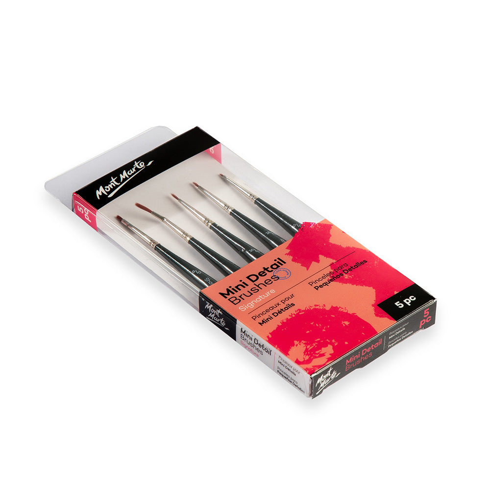 Mont Marte Mini Detailpinsel Set 5-teilig – Größen 8/0, 8/0,16/0, 16/0, 16/0 - SETL