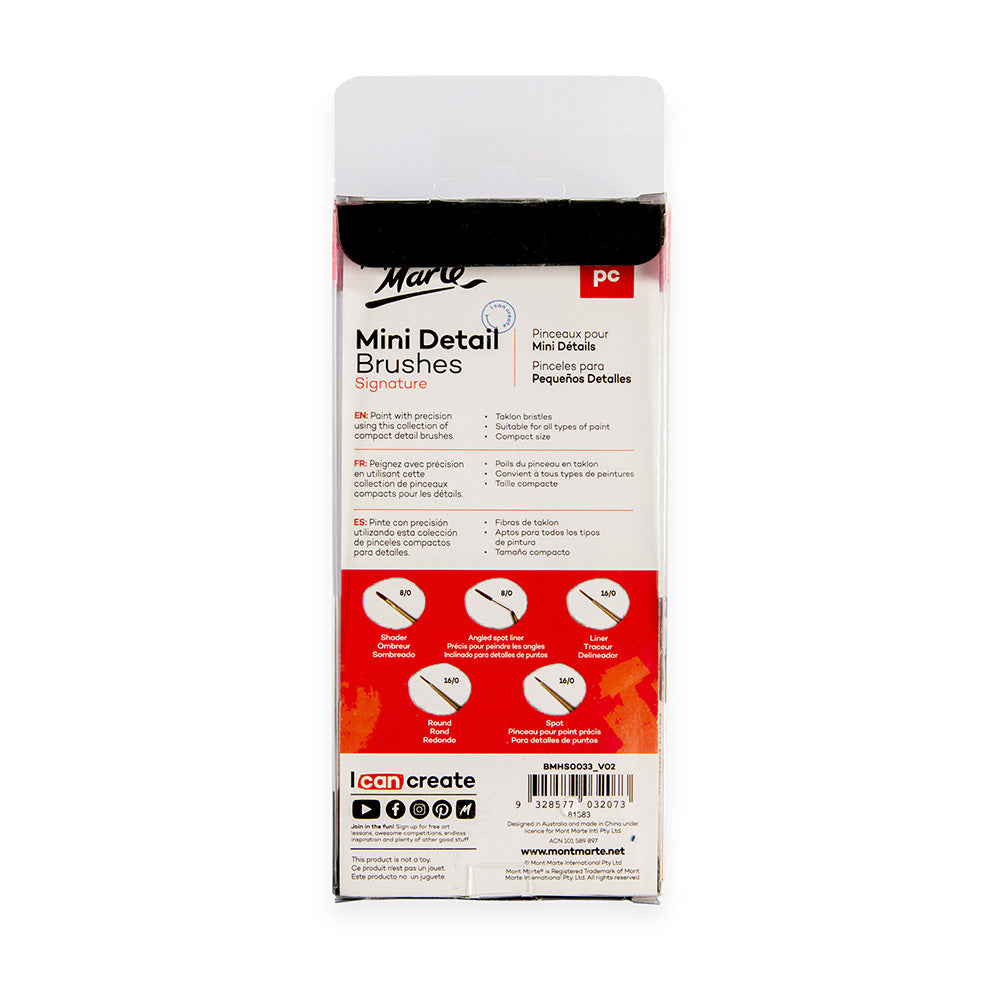 Mont Marte Mini Detailpinsel Set 5-teilig – Größen 8/0, 8/0,16/0, 16/0, 16/0 - SETL
