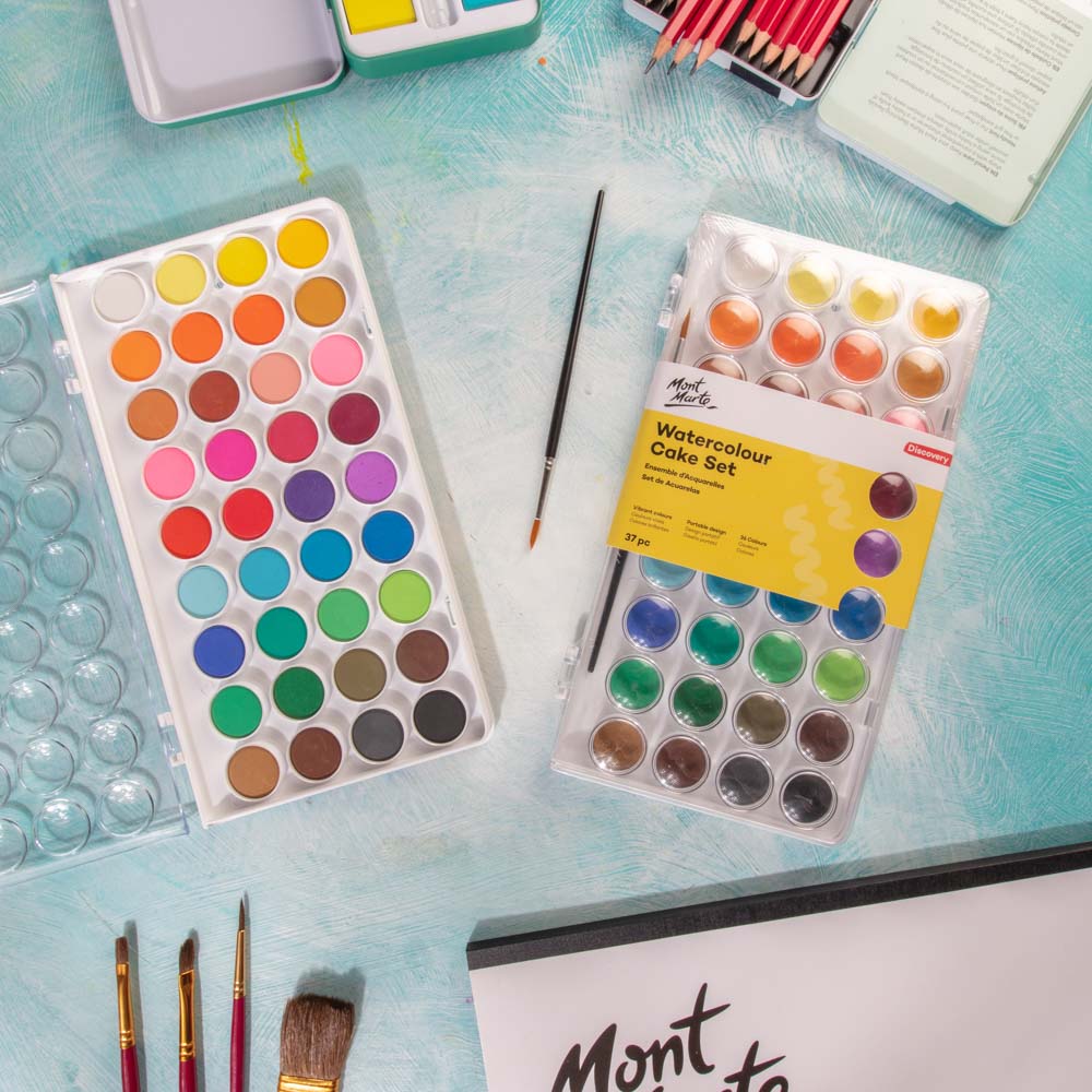 Mont Marte Aquarellfarben Set – 16 / 24 / 36 lebendige Farben mit Nylonpinsel - SETL