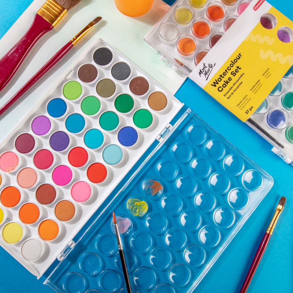 Mont Marte Aquarellfarben Set – 16 / 24 / 36 lebendige Farben mit Nylonpinsel - SETL
