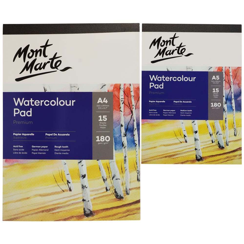 Mont Marte Aquarellblock 180 g/m² – 15 Blatt, A4 - SETL