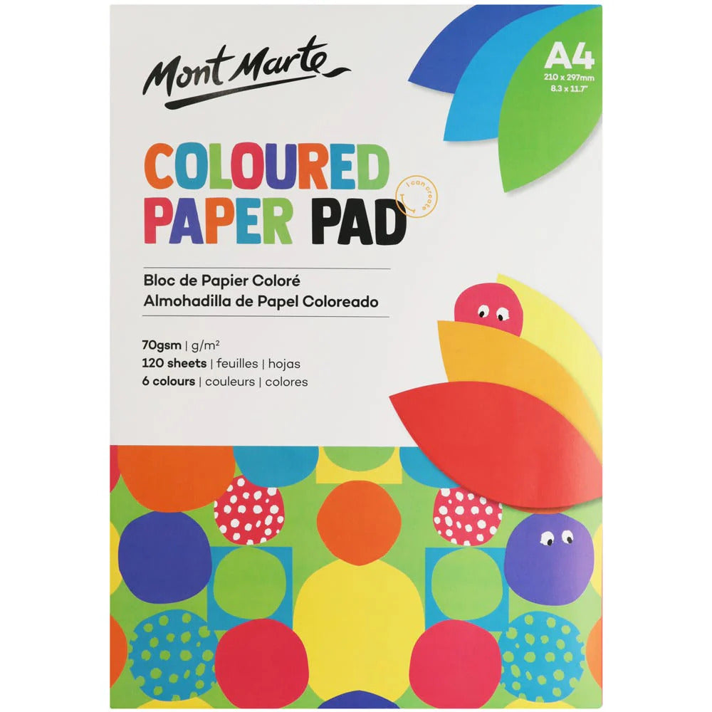 Mont Marte Coloured Paper Pad A4 – 120 Blatt farbiges Papier, 70 gm² - SETL