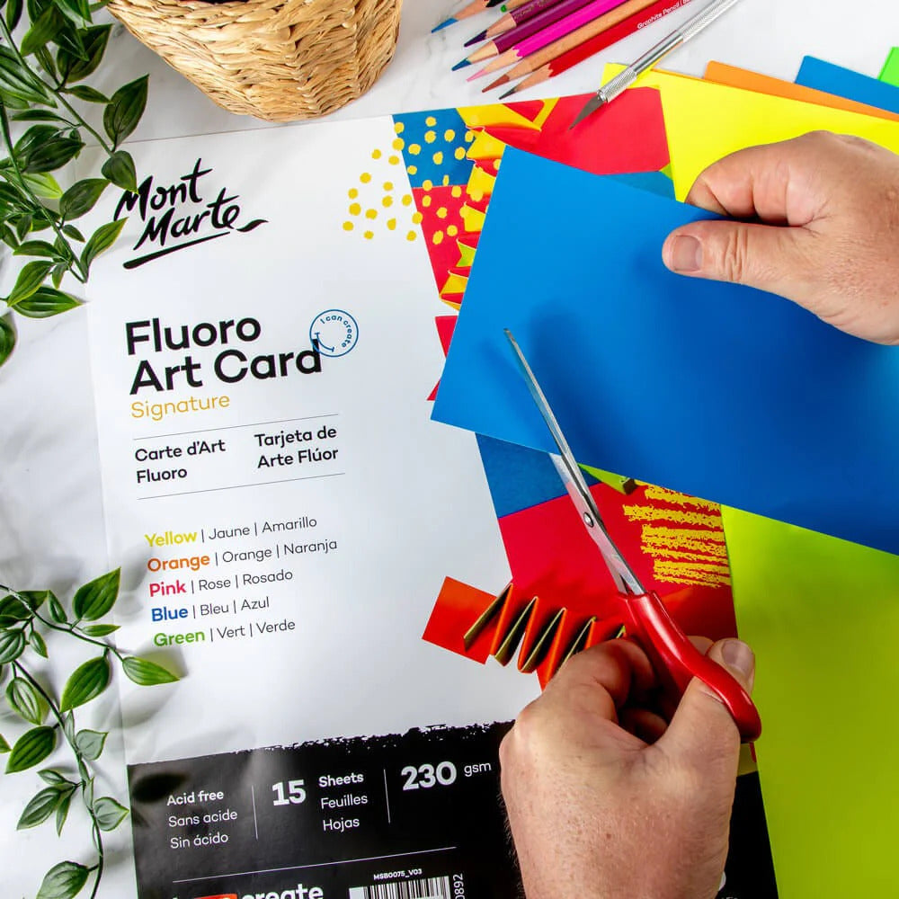 Mont Marte Fluoro Art Card A4, 230 g/m² – 30 Blatt in 5 Farben - SETL