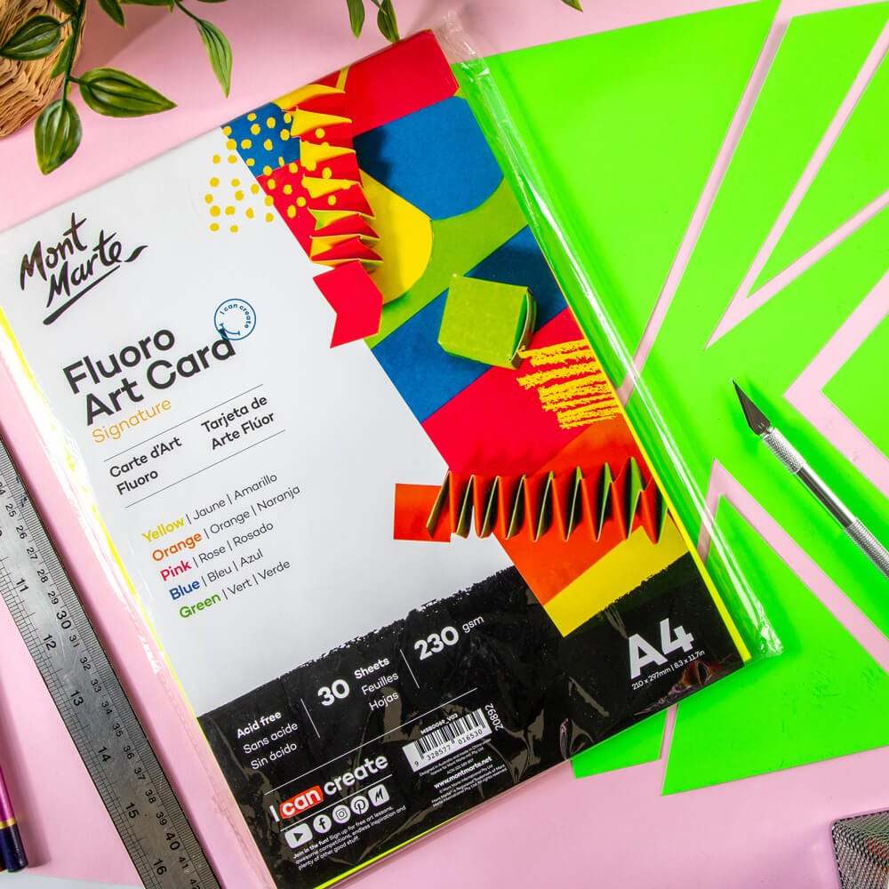 Mont Marte Fluoro Art Card A4, 230 g/m² – 30 Blatt in 5 Farben - SETL