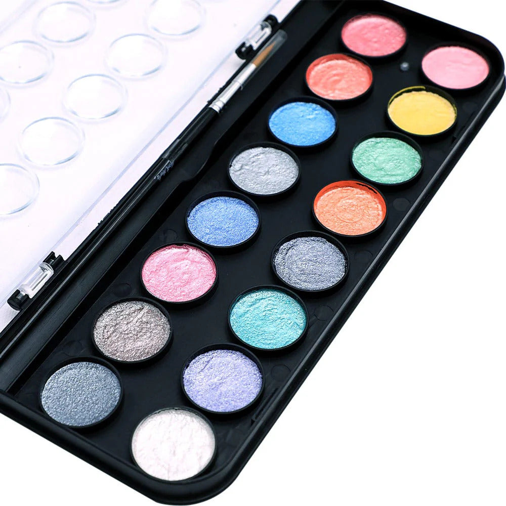 Mont Marte Signature Metallic Aquarellfarben Set – 16 Farben mit Pinsel - SETL