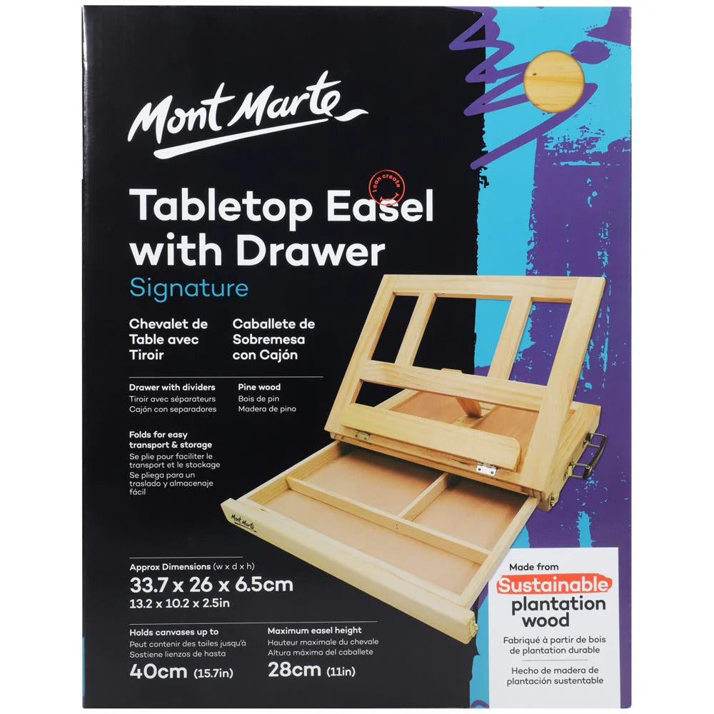 Mont Marte Tischstaffelei mit Schublade aus Kiefernholz, für Leinwände bis 40 cm - SETL