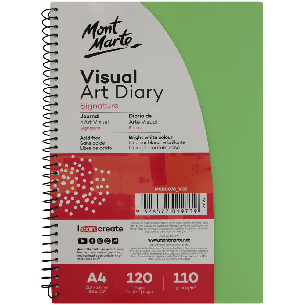Mont Marte Visual Art Diary A4 – 110 g/m², 120 Seiten, Spiralbindung - SETL