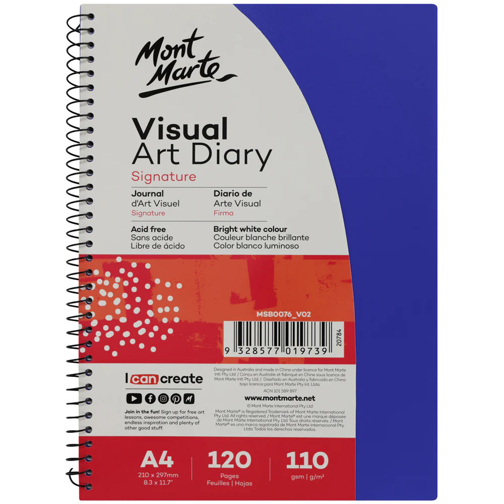 Mont Marte Visual Art Diary A4 – 110 g/m², 120 Seiten, Spiralbindung - SETL