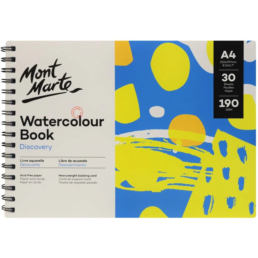 Mont Marte Aquarellbuch 190 g/m² – 30 Blatt, A3/A4/A5 - SETL