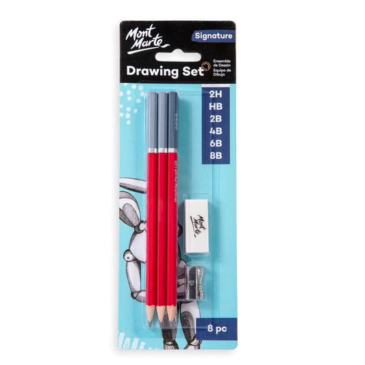 Mont Marte Zeichenset 8-teilig mit 6 Graphitstiften, Radierer & Spitzer - SETL
