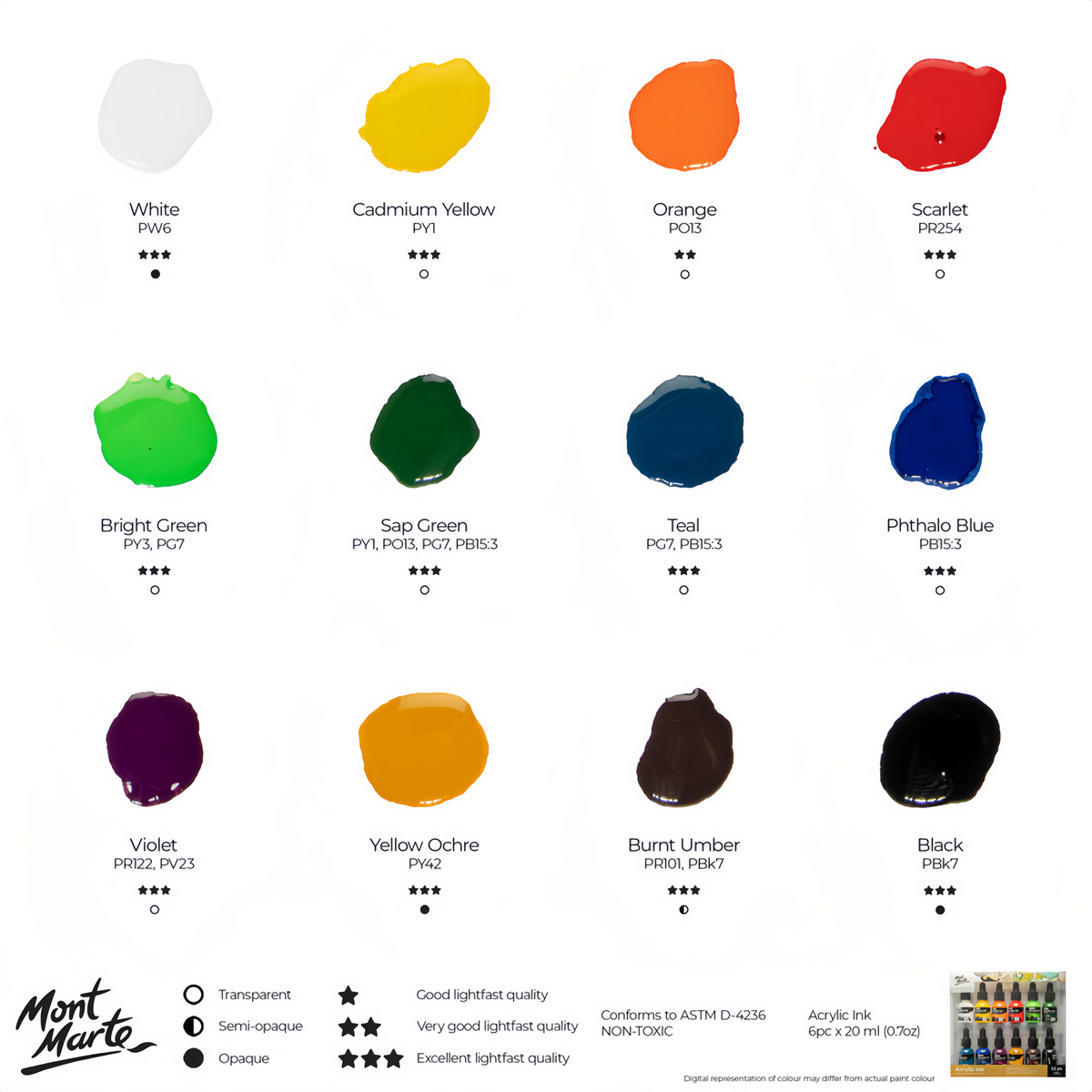 Mont Marte Premium Acryl Ink Set – 6 / 12 Farben - SETL