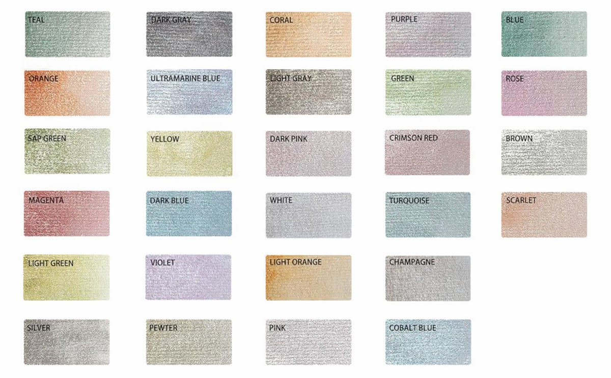 Artecho Metallic Aquarellfarben Set - 28 Perlglanz-Metallic Farben mit Pinsel - SETL