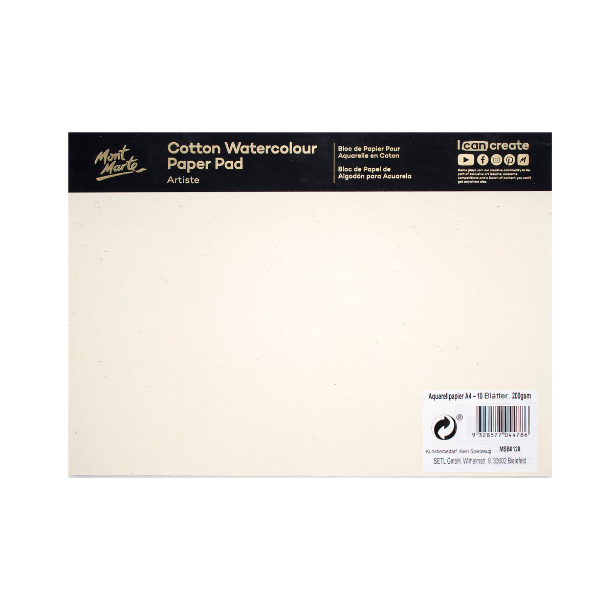 Mont Marte Aquarellpapier Artiste - A4, 100 % Baumwolle, 200 g/m² - SETL