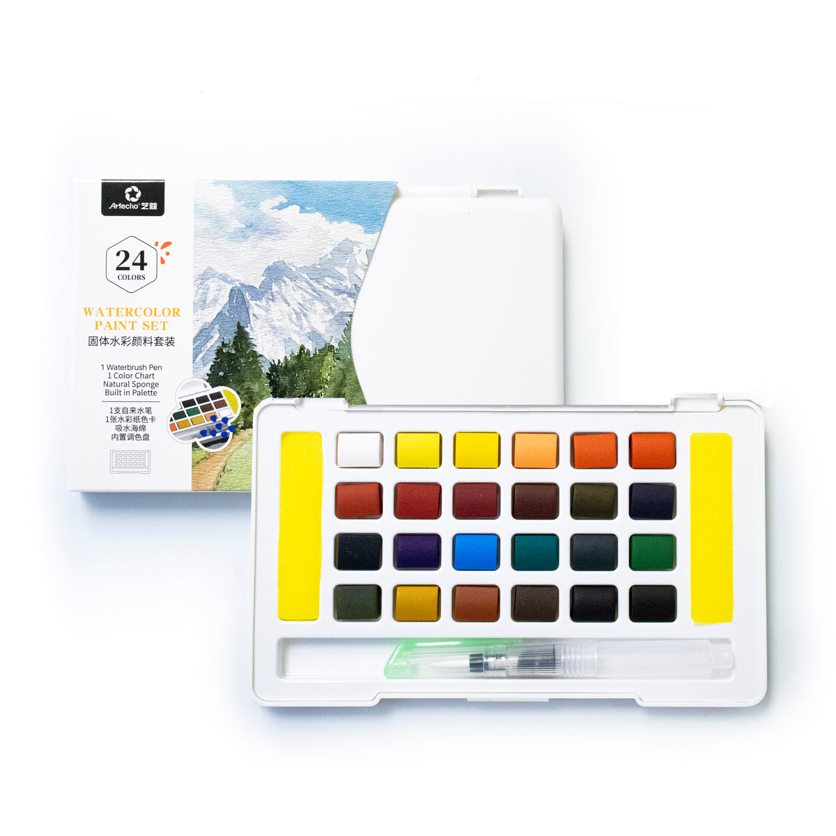 Artecho Aquarellfarben Set – 24 / 48 / 72 Farben mit Wassertankpinsel & Schwamm - SETL