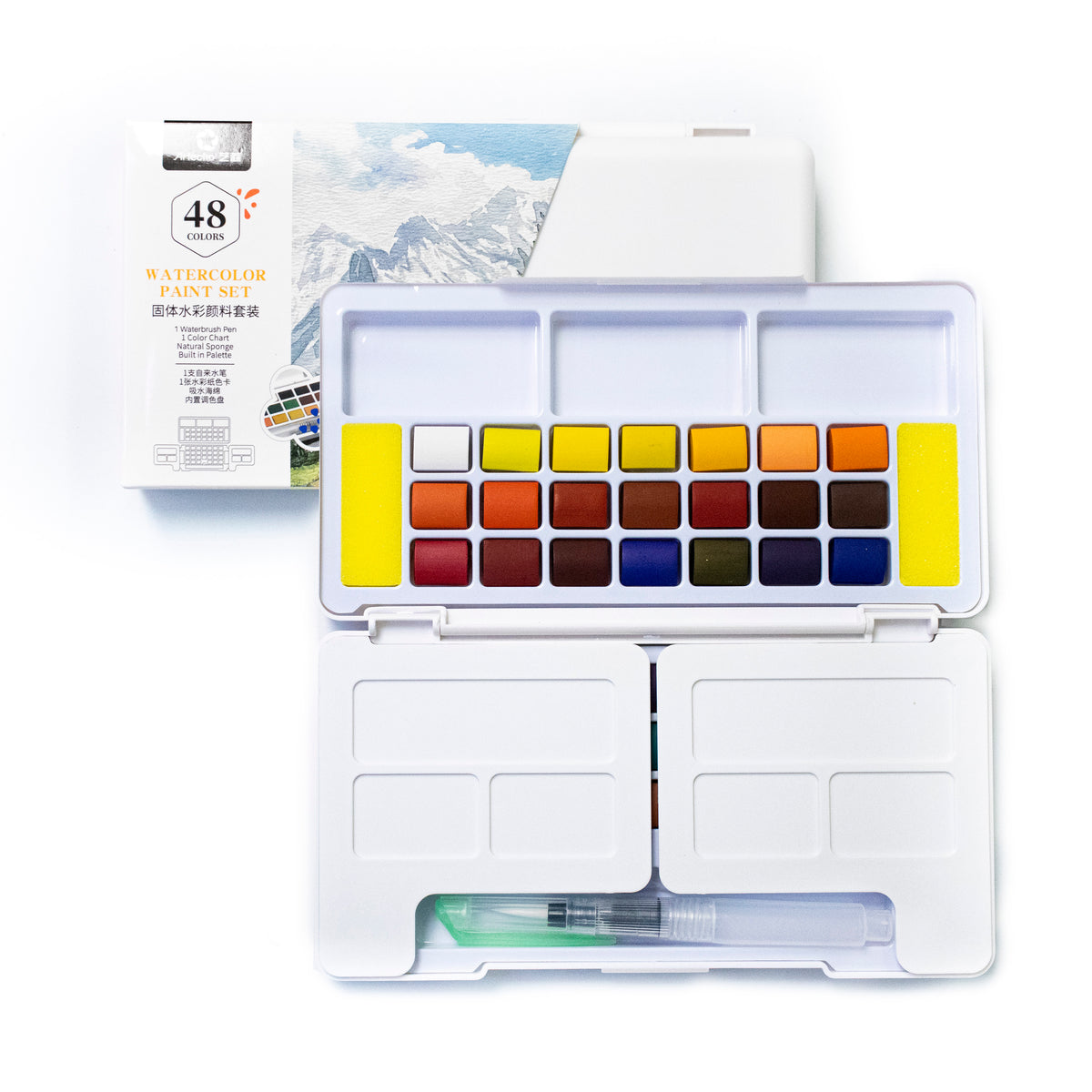 Artecho Aquarellfarben Set – 24 / 48 / 72 Farben mit Wassertankpinsel & Schwamm - SETL