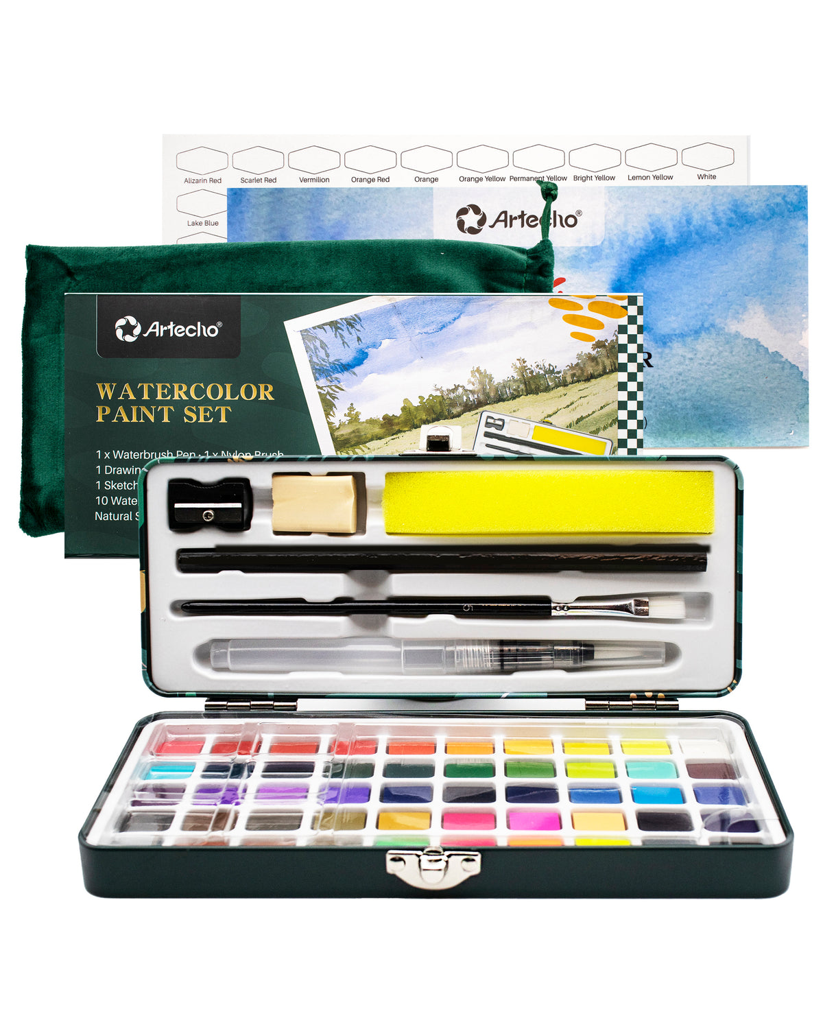 Artecho Aquarellfarben Set Premium - 50 / 100 / 128 Farben inkl. Zubehör - SETL