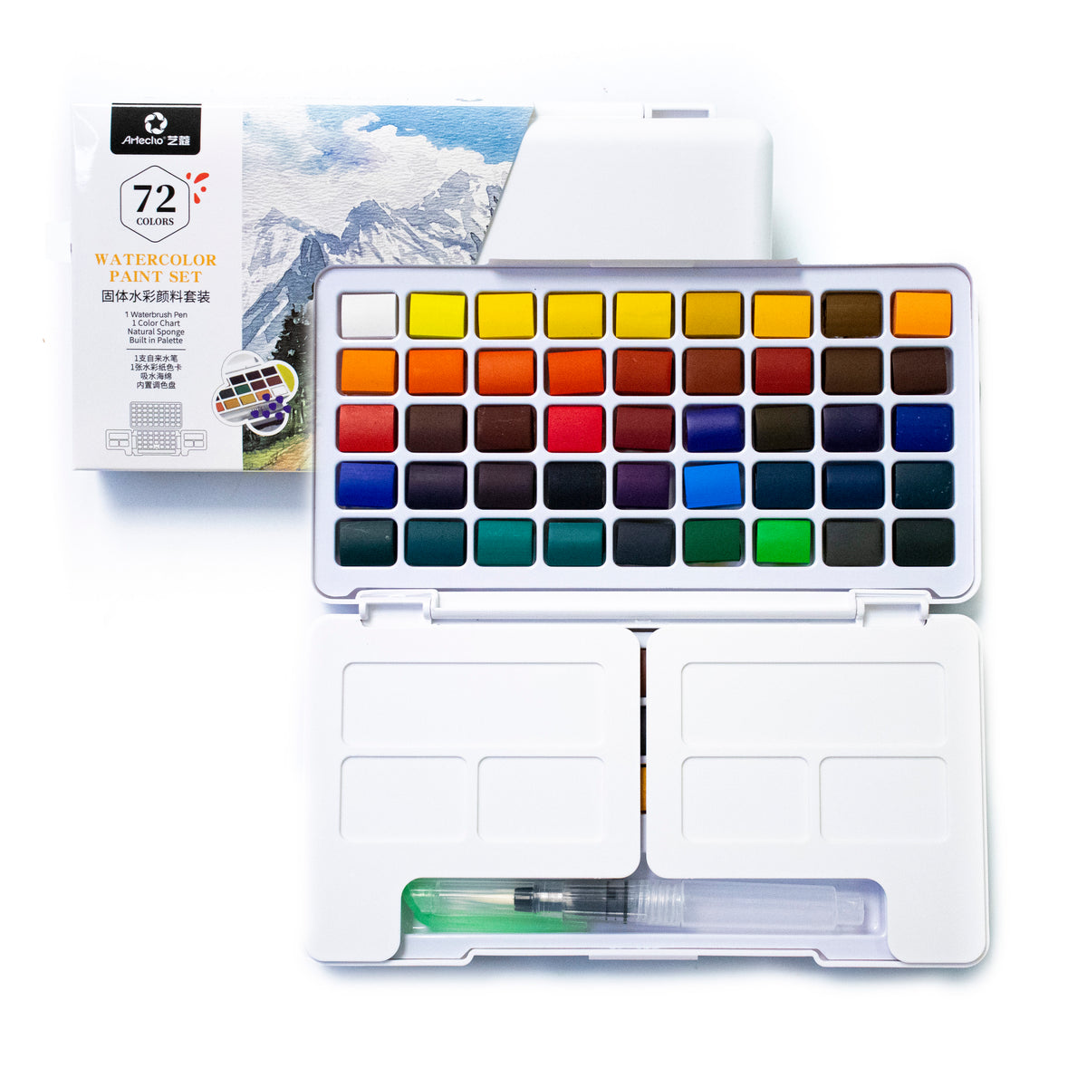 Artecho Aquarellfarben Set – 24 / 48 / 72 Farben mit Wassertankpinsel & Schwamm - SETL