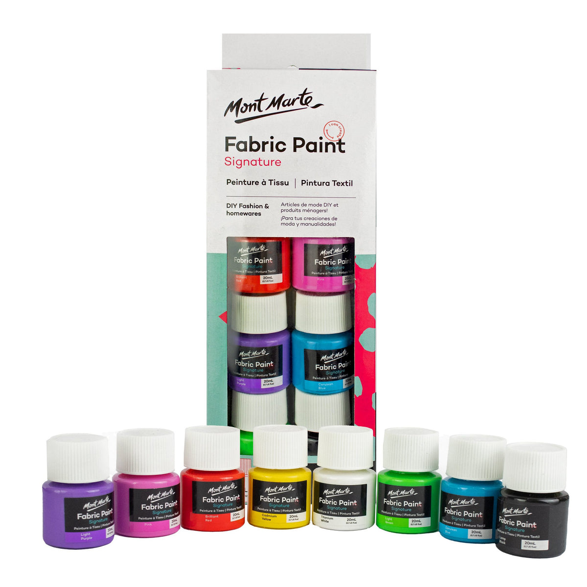Mont Marte Textilfarben Set - 8 / 12 / 20 x20ml in Dosen - SETL