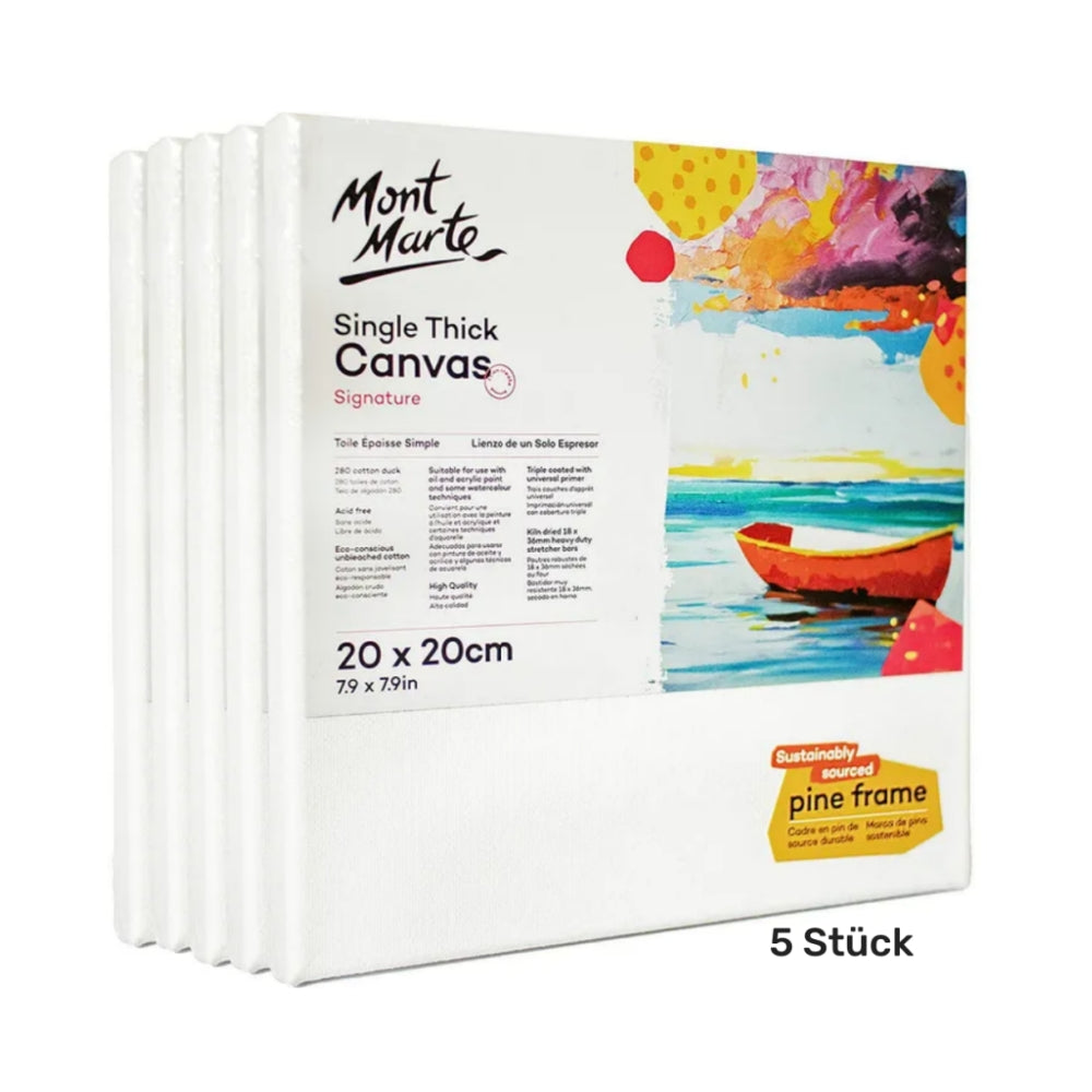 Mont Marte Keilrahmen 20 x 20 cm – 5er Set, 280 g/m² Baumwolle - SETL