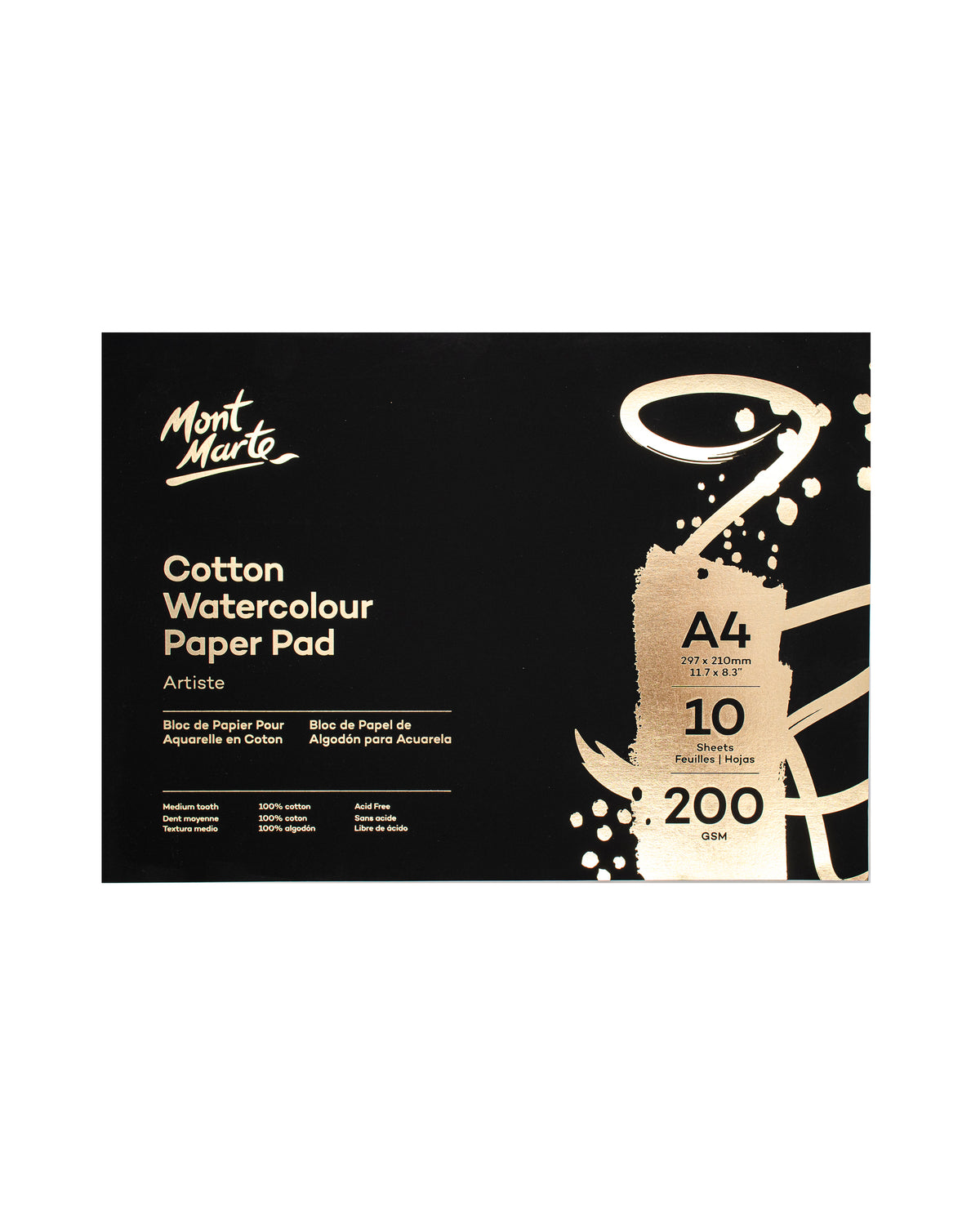 Mont Marte Aquarellpapier Artiste - A4, 100 % Baumwolle, 200 g/m² - SETL