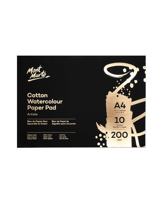 Mont Marte Aquarellpapier Artiste - A4, 100 % Baumwolle, 200 g/m² - SETL
