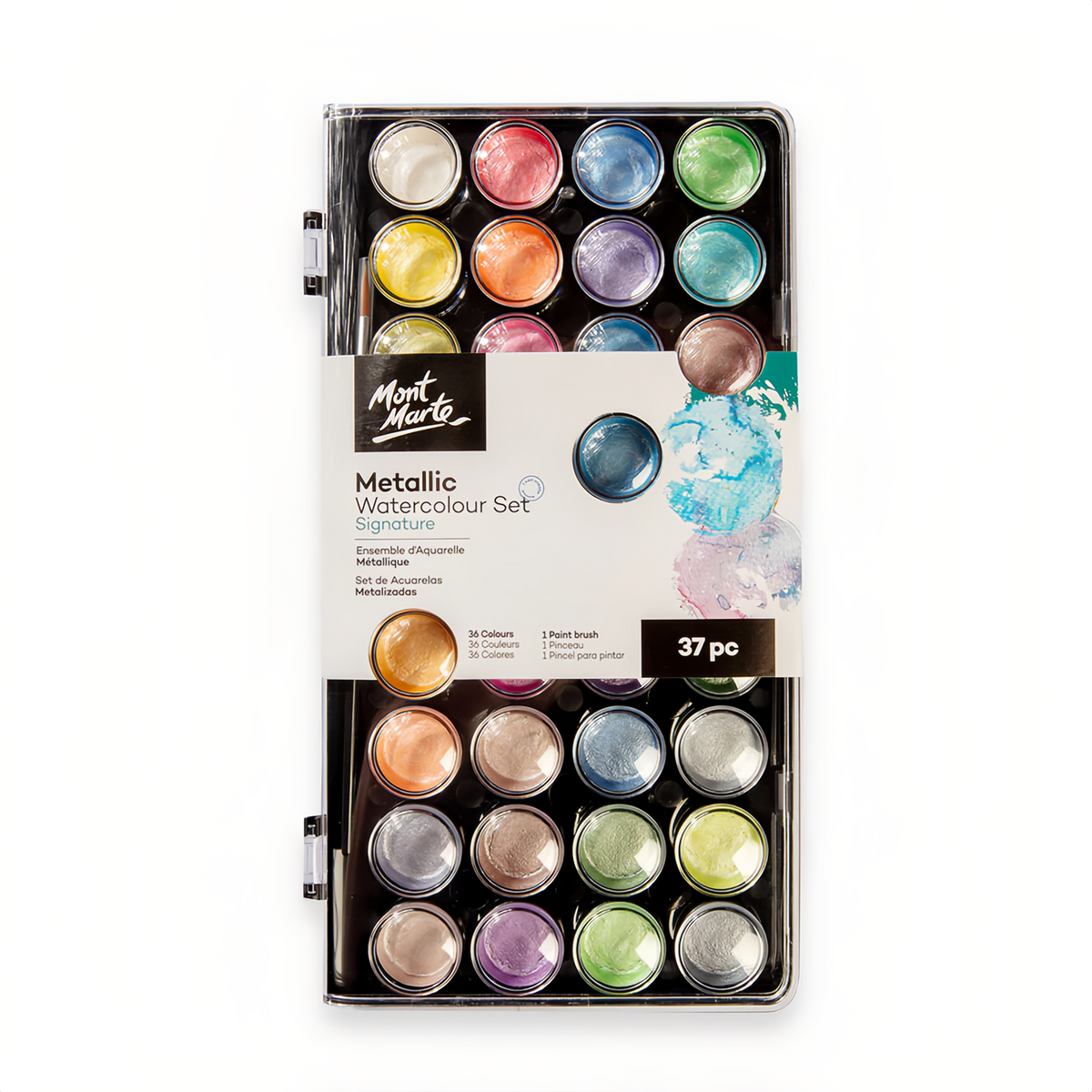 Mont Marte Aquarellfarben Signature – 36 Metallic Farben - mit Pinsel - SETL