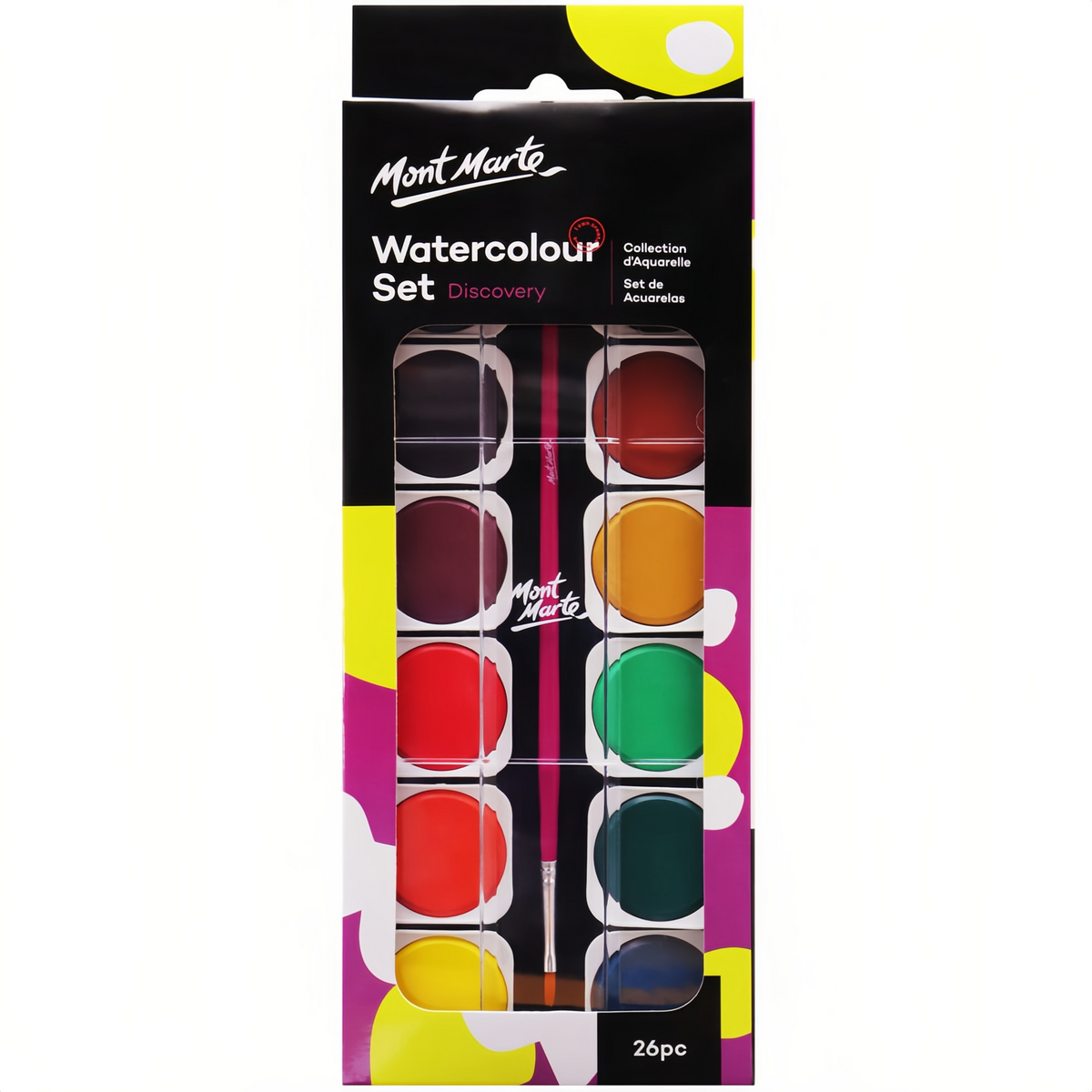 Mont Marte Aquarellfarben Set – 16 / 24 / 36 lebendige Farben mit Nylonpinsel - SETL