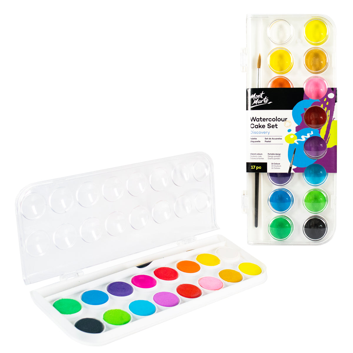 Mont Marte Discovery Aquarell Set – 16 / 36 Farben inkl. Nylonpinsel - SETL