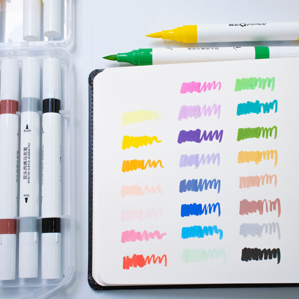 Artecho Doppelspitze Acrylstifte Set – 24 / 48 Farben – mit Feiner & Breiter Spitze - SETL