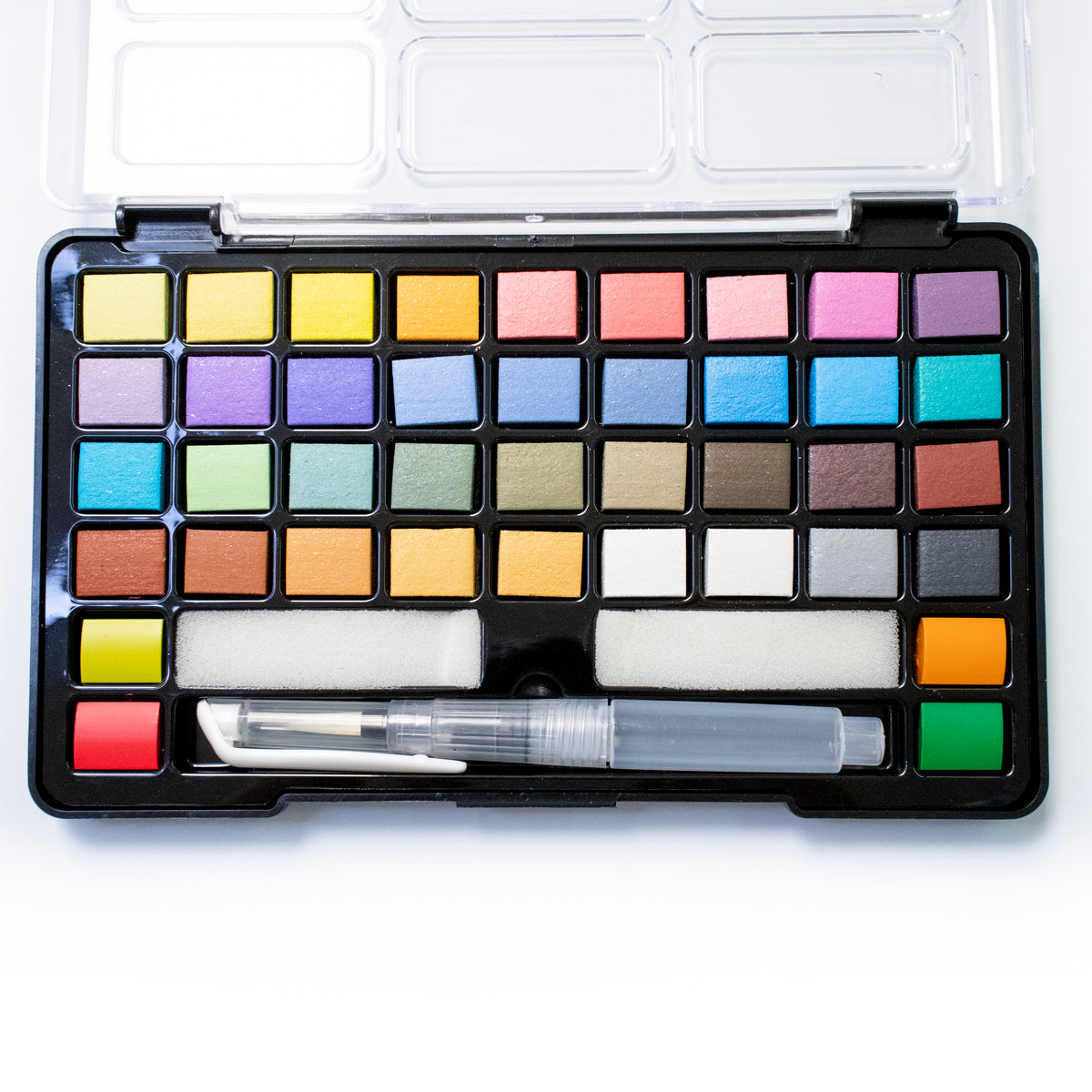 Artecho Aquarellfarben Set - 40 Farben inkl. Perlglanz & Neon mit Wasserpinsel & Schwamm - SETL