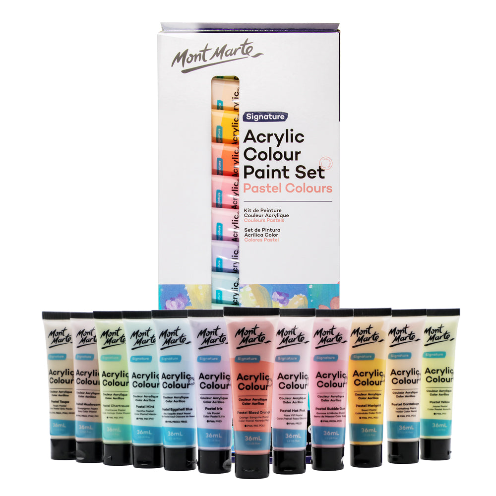 Mont Marte Acrylfarben Set Pastell- 12 / 18 / 24 / 48 Farben x 36ml in Tuben - SETL