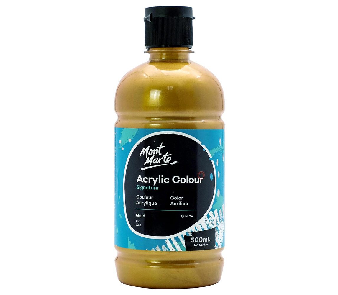 Mont Marte Acrylfarbe Signature - Grundfarben in 500ml Flasche, Weiß/ Schwarz/ Gold - SETL