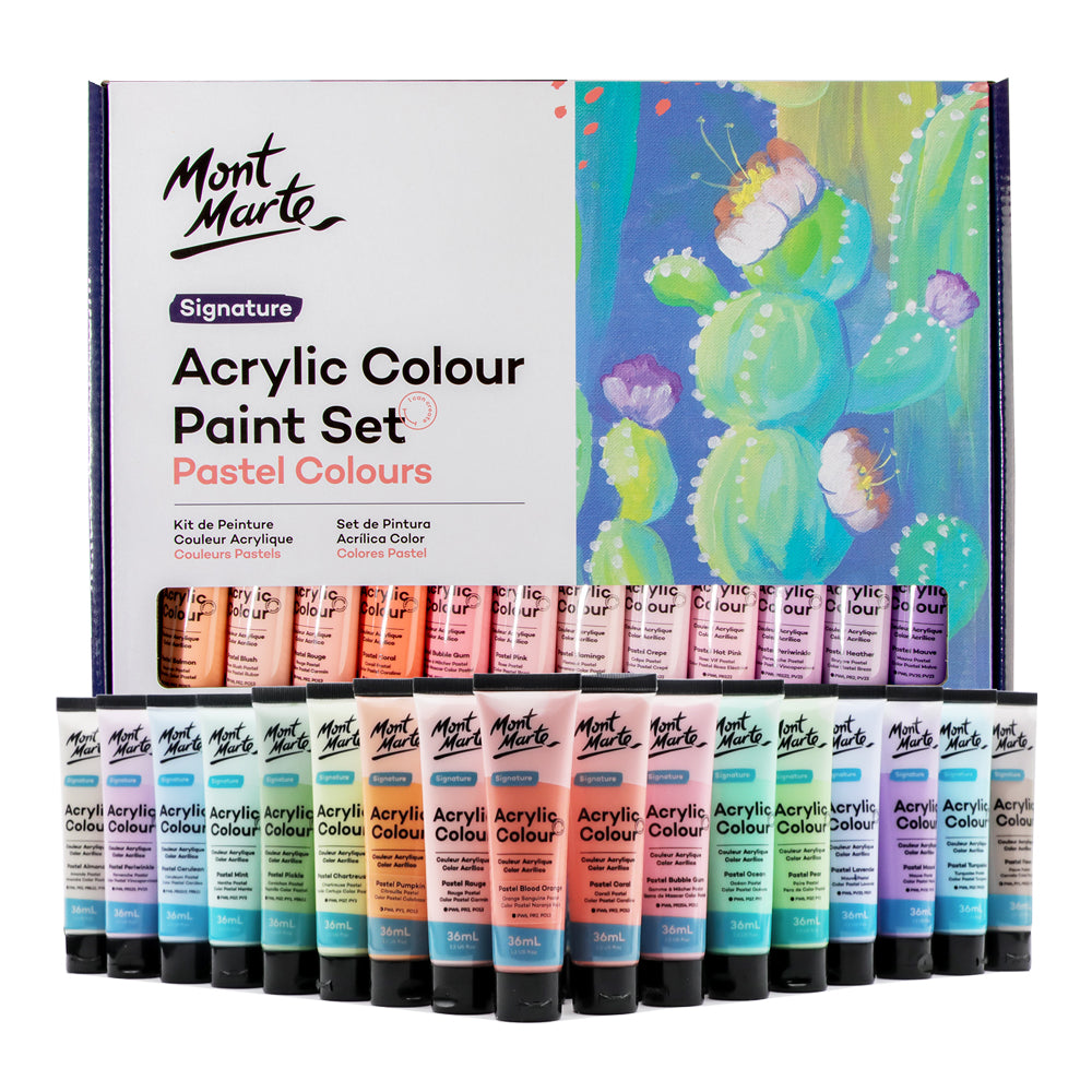 Mont Marte Acrylfarben Set Pastell- 12 / 18 / 24 / 48 Farben x 36ml in Tuben - SETL