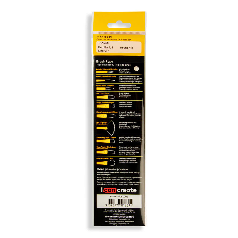 Mont Marte Acrylpinsel Set 6-teilig – Größen 1/2/3/4/4/8 - SETL